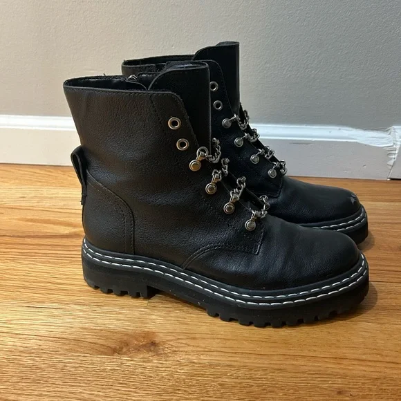 Black Combat Boots Womens 8M Metallic Vince Camuto Biker boot - Picture 1 of 7